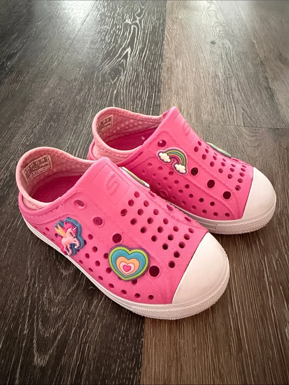 Skechers Pink Kids Slip-On Water Shoes with Rainbow & Heart Charms